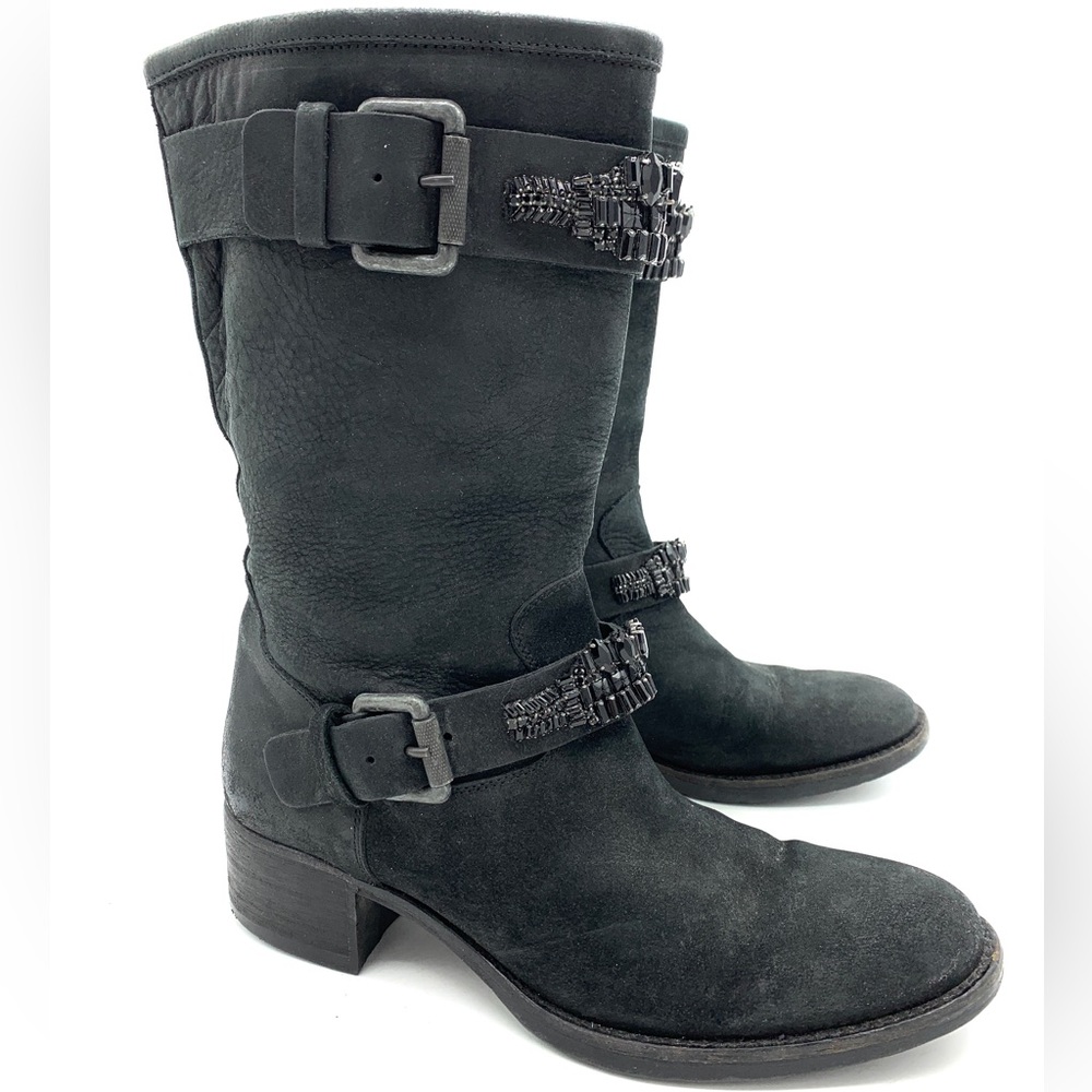 Vera Wang Lavender Cameron Black Jeweled Moto Boots